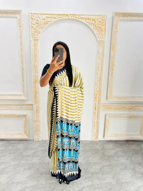 Ajrakh_Printed_Modal_Silk_Plain_Saree_With_Ajrakh_Blouse