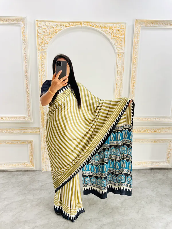 Ajrakh_Printed_Modal_Silk_Plain_Saree_With_Ajrakh_Blouse