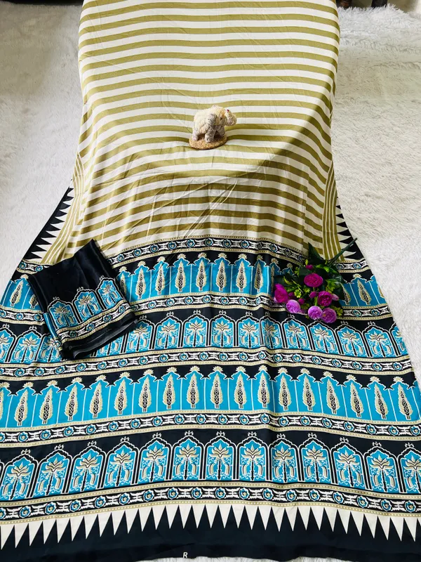 Ajrakh_Printed_Modal_Silk_Plain_Saree_With_Ajrakh_Blouse