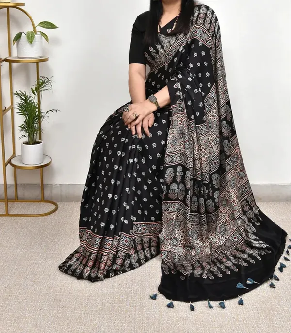 Black_Ajrakh_Handblock_Modal_Silk_Saree_with_Matching_Blouse_Piece_for_Women