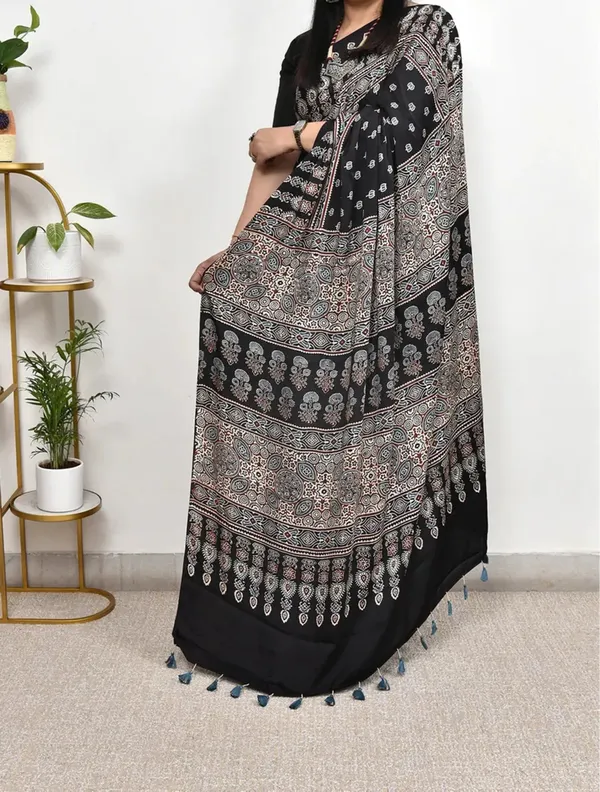 Black_Ajrakh_Handblock_Modal_Silk_Saree_with_Matching_Blouse_Piece_for_Women