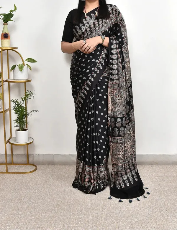 Black_Ajrakh_Handblock_Modal_Silk_Saree_with_Matching_Blouse_Piece_for_Women
