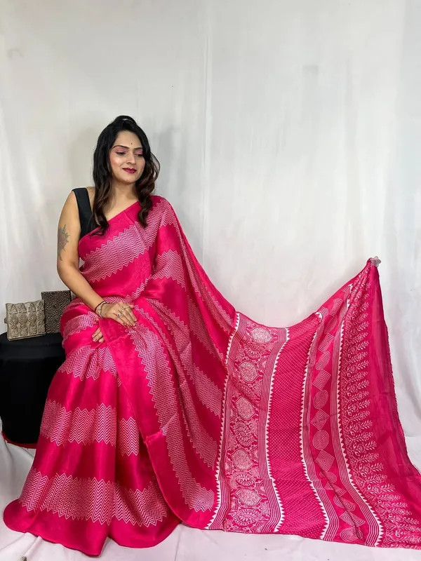 Bright_Pink_Ajrakh_Modal_Silk_Saree_with_Heritage_Print_Look