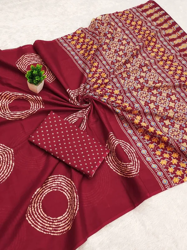 Red_Ajrakh_Modal_Silk_Saree_with_Traditional_Bandhani_Motifs_&_Designer_Pallu