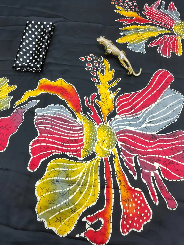 Black_Handcrafted_Ajrakh_Modal_Silk_Saree_with_Multicolor_Floral_Motifs_|_Premium_Ethnic_Wear
