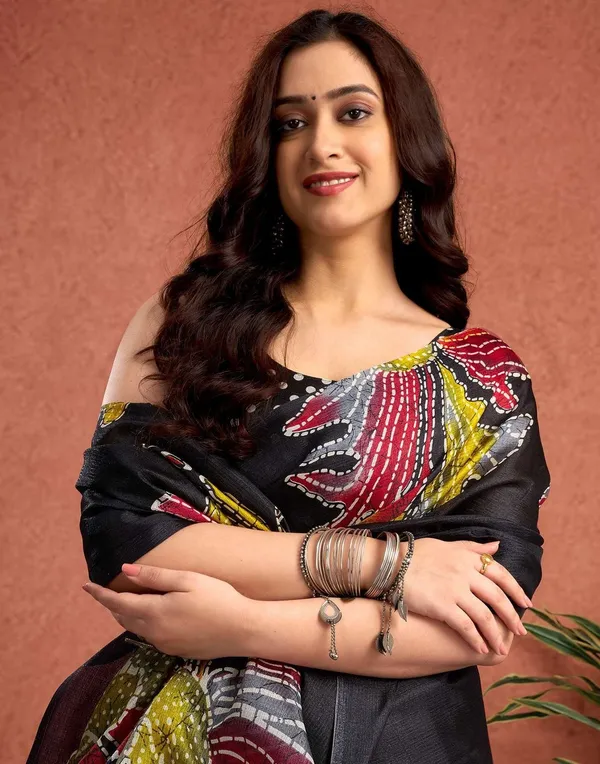 Black_Handcrafted_Ajrakh_Modal_Silk_Saree_with_Multicolor_Floral_Motifs_|_Premium_Ethnic_Wear