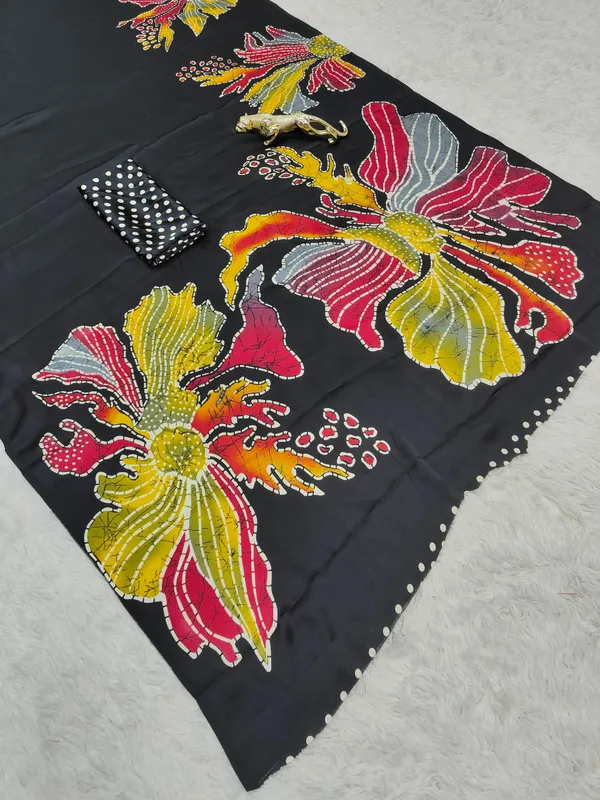 Black_Handcrafted_Ajrakh_Modal_Silk_Saree_with_Multicolor_Floral_Motifs_|_Premium_Ethnic_Wear
