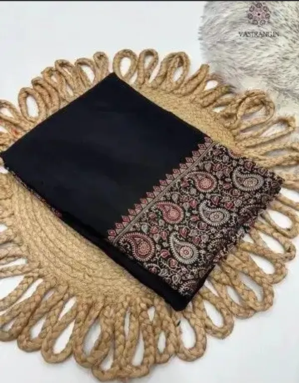 Black_Satin_Silk_Saree_for_Women_|_Ajrakh_Floral_Printed_Saree_with_Tassel_Pallu_|_Festive_&_Party_Wear_Saree