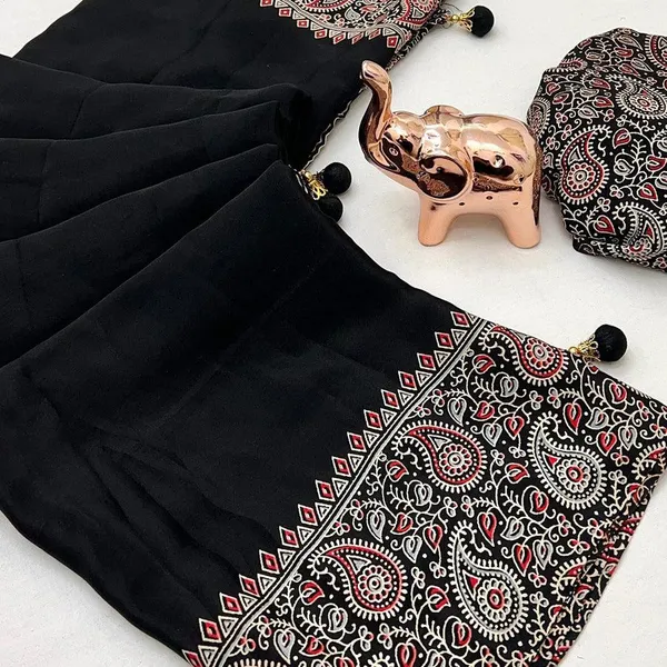 Black_Satin_Silk_Saree_for_Women_|_Ajrakh_Floral_Printed_Saree_with_Tassel_Pallu_|_Festive_&_Party_Wear_Saree