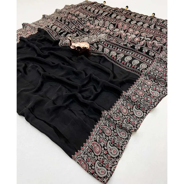 Black_Satin_Silk_Saree_for_Women_|_Ajrakh_Floral_Printed_Saree_with_Tassel_Pallu_|_Festive_&_Party_Wear_Saree