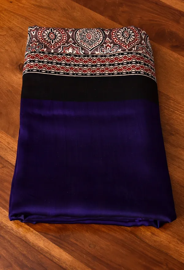 Royal_Blue_Satin_Silk_Ajrakh_Handblock_Modal_Saree_with_Blouse_Piece