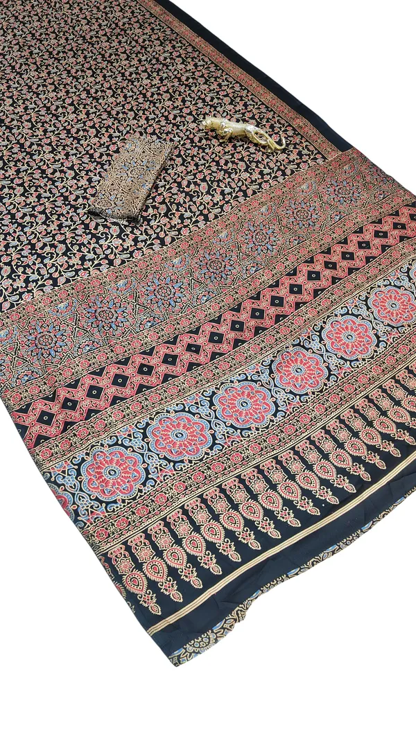 Black_Ajrakh_Printed_Silk_Saree