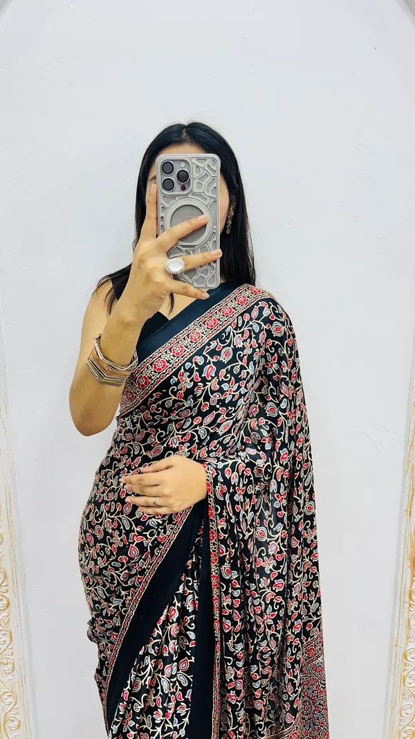 Black_Ajrakh_Printed_Silk_Saree