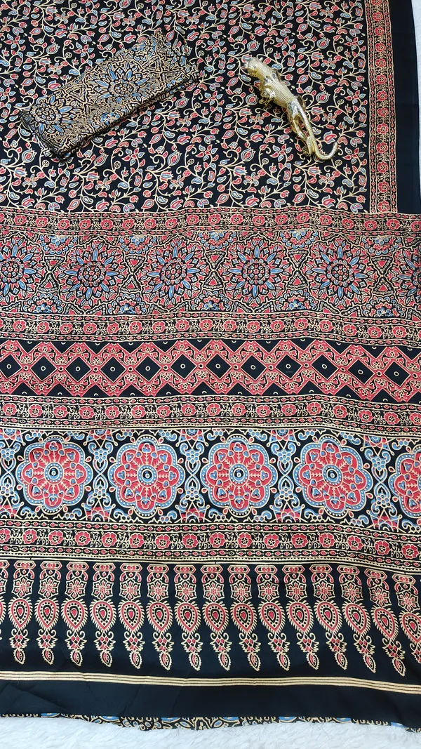 Black_Ajrakh_Printed_Silk_Saree