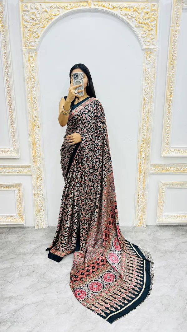 Black_Ajrakh_Printed_Silk_Saree