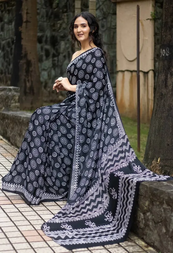 Black_Linen_Printed_Saree_with_Traditional_Saree_for_Women