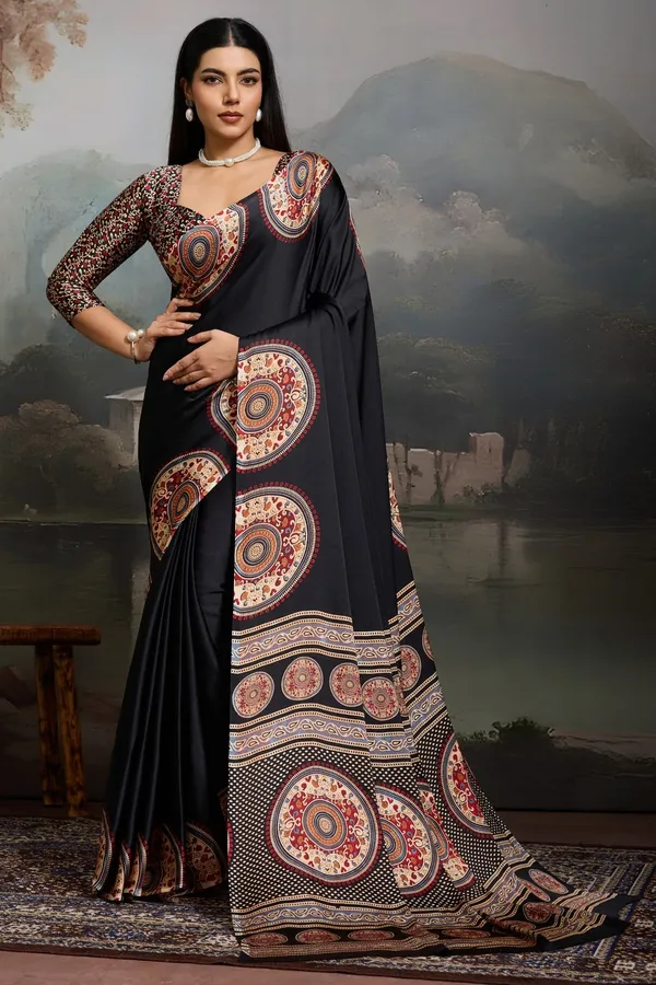 Black_Modal_Ajrakh_Printed_Silk_Saree