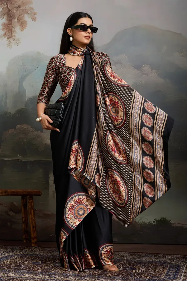 Black_Modal_Ajrakh_Printed_Silk_Saree