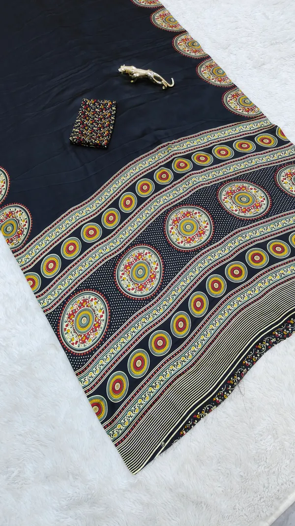 Black_Modal_Ajrakh_Printed_Silk_Saree