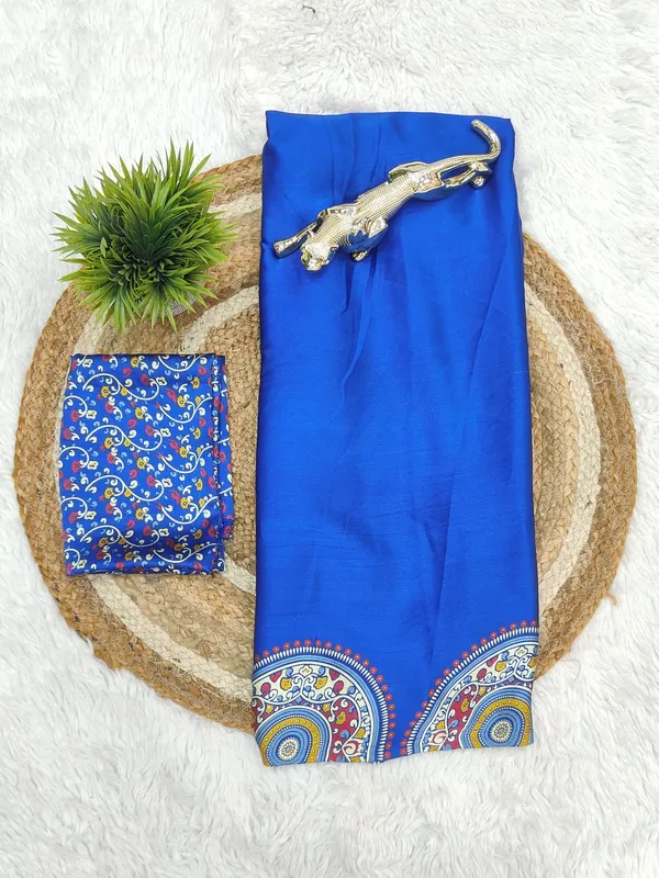 Blue_Modal_Ajrakh_Printed_Silk_Saree_New_Collection