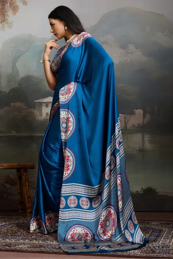 Blue_Modal_Ajrakh_Printed_Silk_Saree_New_Collection