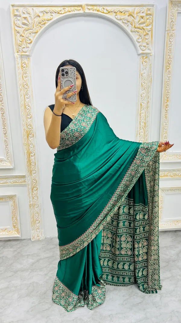 Ajrakh_Printed_Modal_Silk_Plain_Saree_With_Ajrakh_Blouse