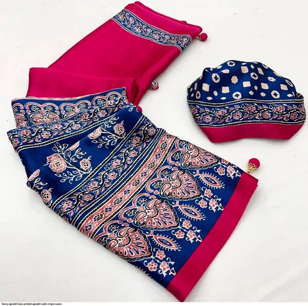 Blue_Ajrakh_Satin_Crepe_Saree_with_Pink_Border