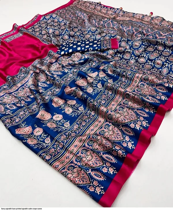Blue_Ajrakh_Satin_Crepe_Saree_with_Pink_Border