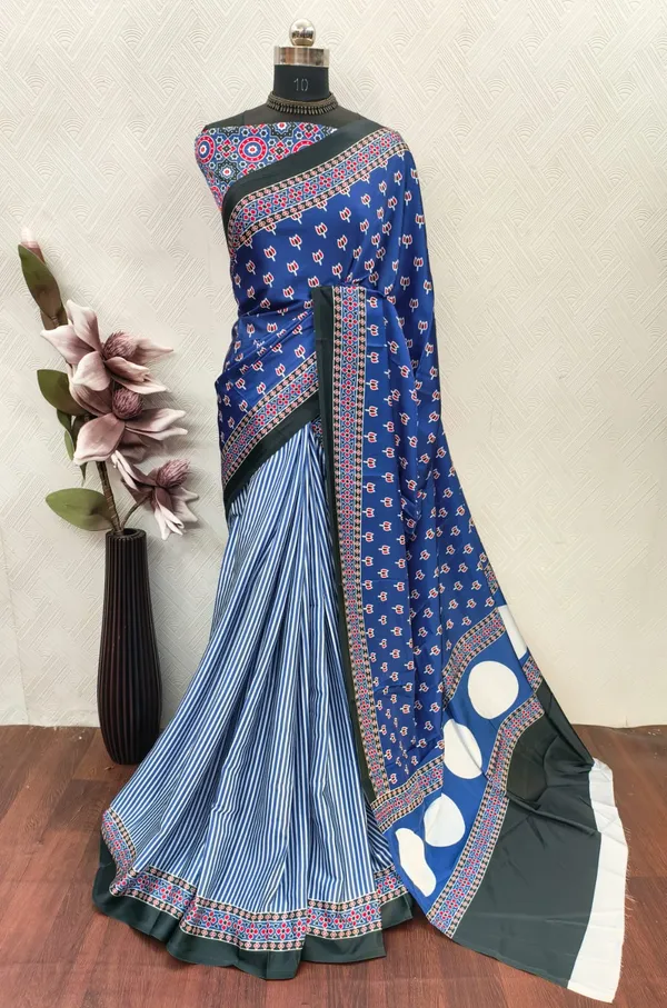 Deep_Maroon_Ajrakh_Modal_Satin_Silk_Saree_with_Elephant_Motif_Pallu_|_Premium_Soft_Silk_Saree