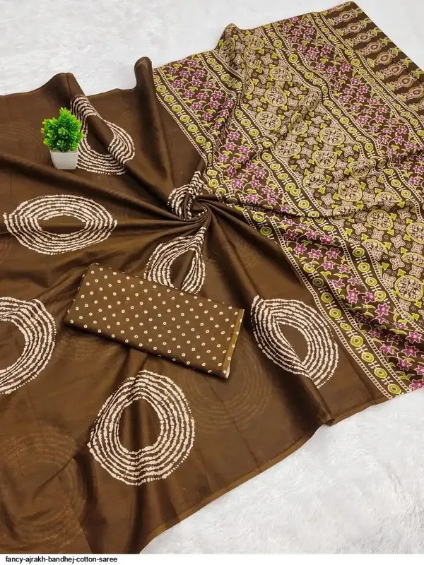 Satin_Silk_Brown_Bandhani_Saree_with_Designer_Pallu