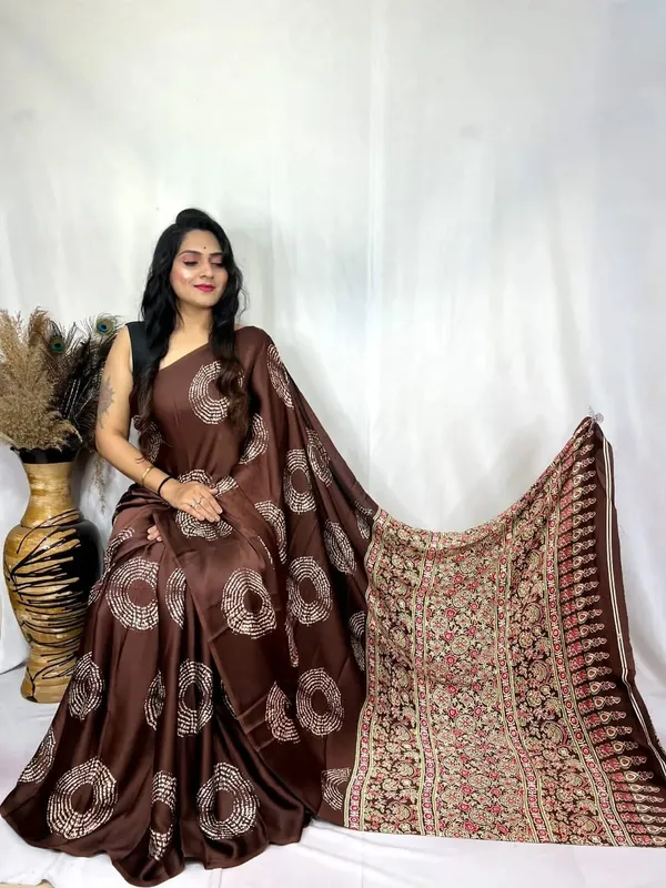 Satin_Silk_Brown_Bandhani_Saree_with_Designer_Pallu