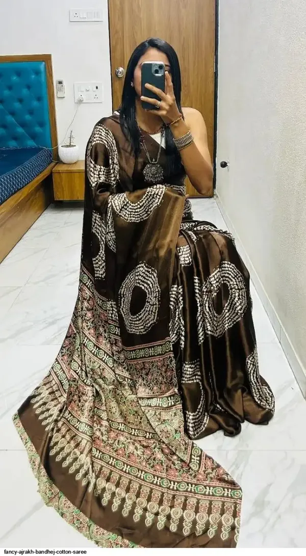Satin_Silk_Brown_Bandhani_Saree_with_Designer_Pallu