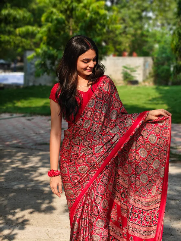 Red_Ajrakh_Printed_Soft_Modal_Silk_Natural_Print_Saree