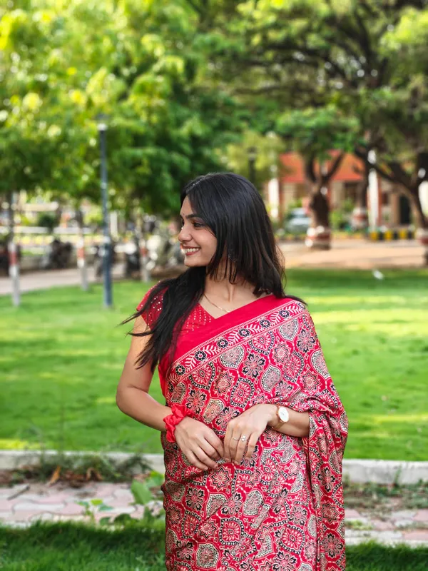 Red_Ajrakh_Printed_Soft_Modal_Silk_Natural_Print_Saree