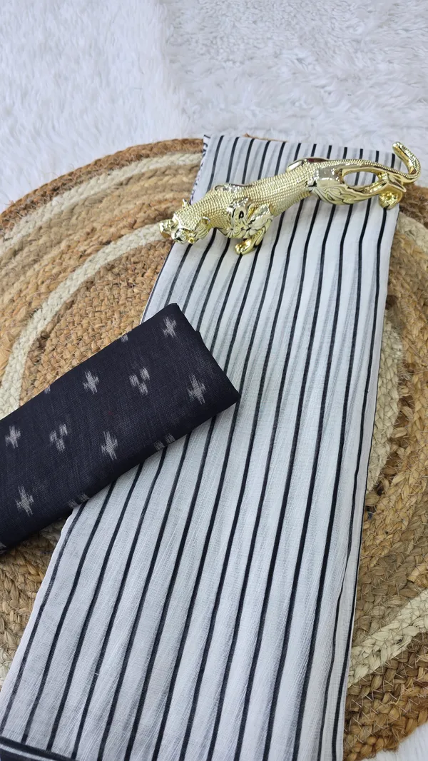 Linen_Printed_Saree_with_Black_Stripe_Design_&_Ethnic_Motif_Pallu