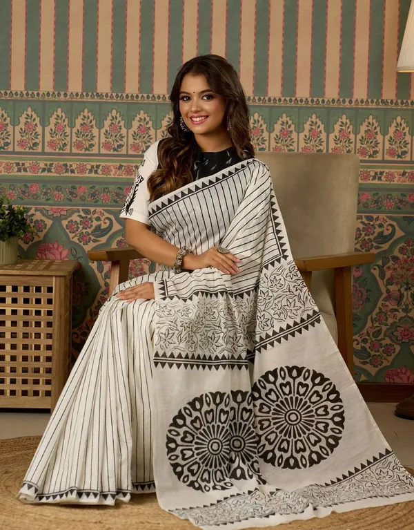 Linen_Printed_Saree_with_Black_Stripe_Design_&_Ethnic_Motif_Pallu
