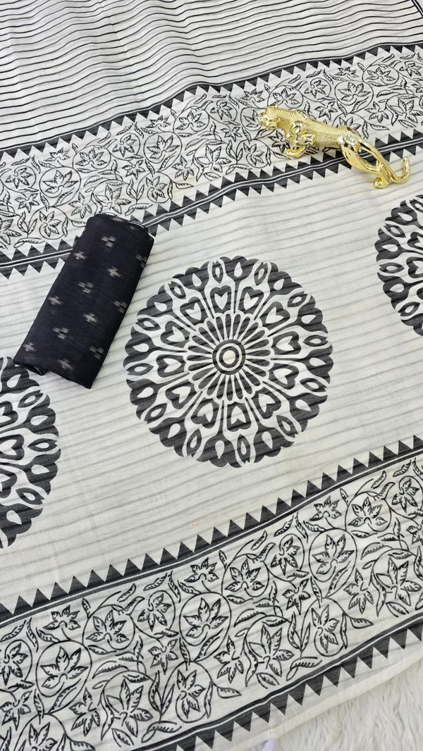 Linen_Printed_Saree_with_Black_Stripe_Design_&_Ethnic_Motif_Pallu