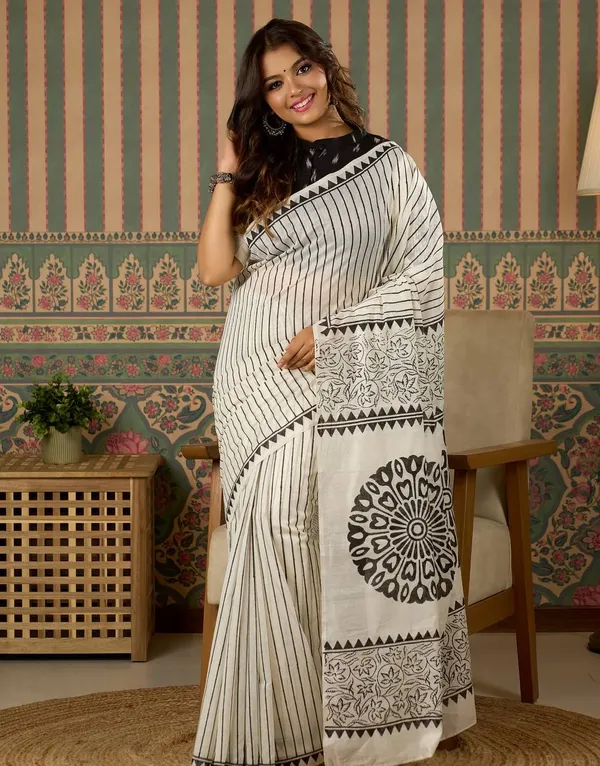 Linen_Printed_Saree_with_Black_Stripe_Design_&_Ethnic_Motif_Pallu