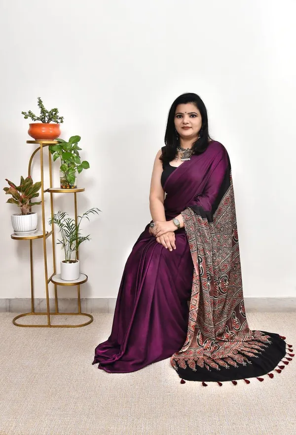 Wine_&_Black_Ajrakh_Printed_Modal_Silk_Saree_for_Women