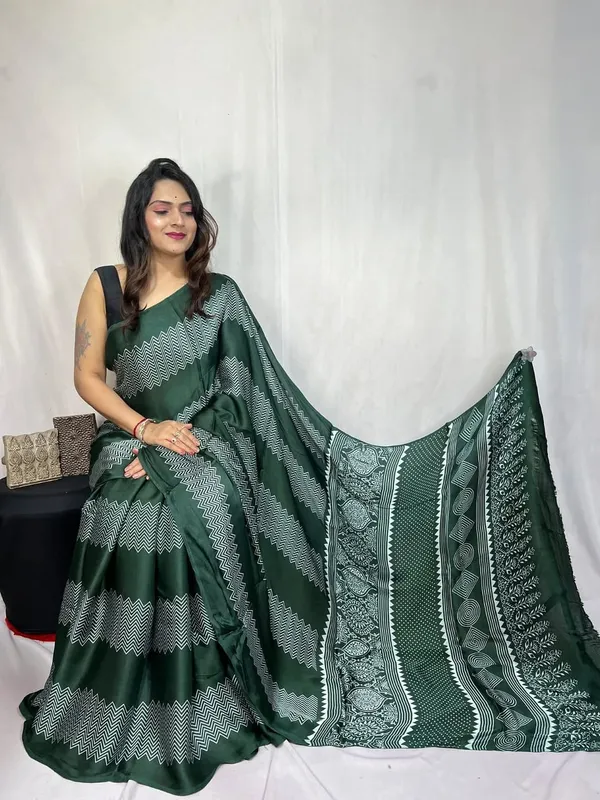 Bottle_Green_Ajrakh_Modal_Silk_Saree_with_Classic_Ethnic_Motifs