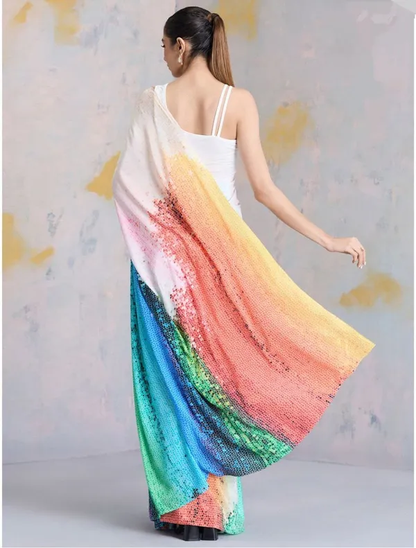 White_Multicolor_Ombre_Print_Saree_�_Trendy_Designer_Party_Wear