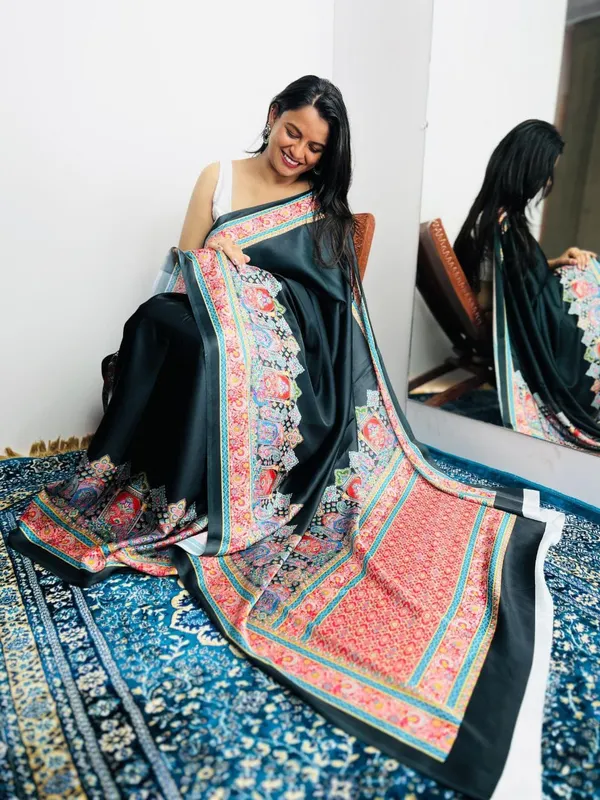 Teal_Black_Digital_Print_Saree_with_Rich_Ethnic_Prints_|_Modern_Designer_Saree_Look