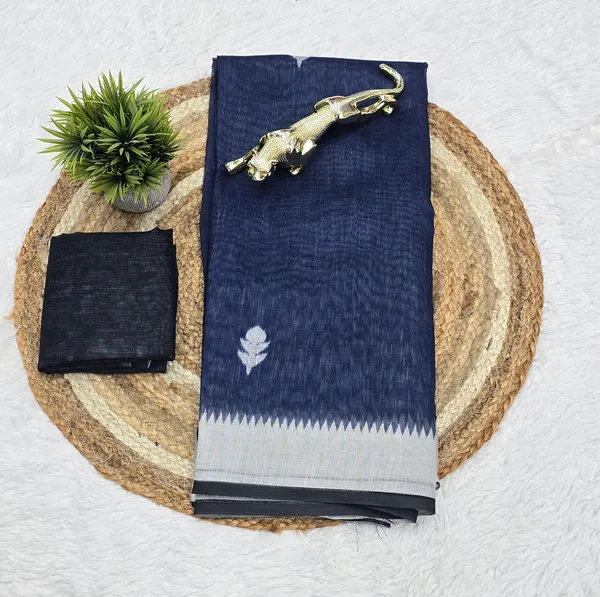 Premium_Navy_Blue_Linen_Saree_with_Contrast_Border_&_Tassel_Pallu_|_Elegant_Soft_Linen_Designer_Saree