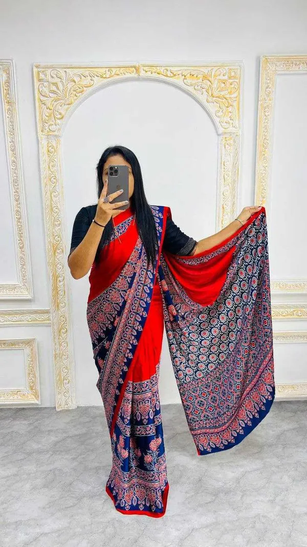 Red_&_Black_Ajrakh_Modal_Silk_Saree_|_Handcrafted_Traditional_Saree_Collection