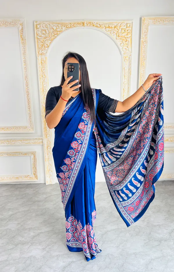 Premium_Ajrakh_Model_Silk_Saree_For_Women_New_Ajrakh_Saree
Women