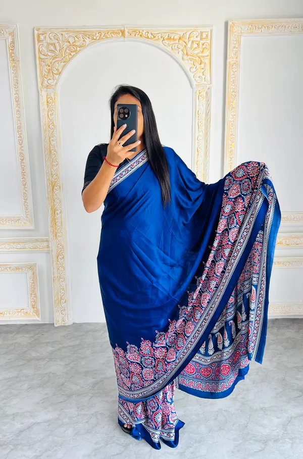 Premium_Ajrakh_Model_Silk_Saree_For_Women_New_Ajrakh_Saree
Women