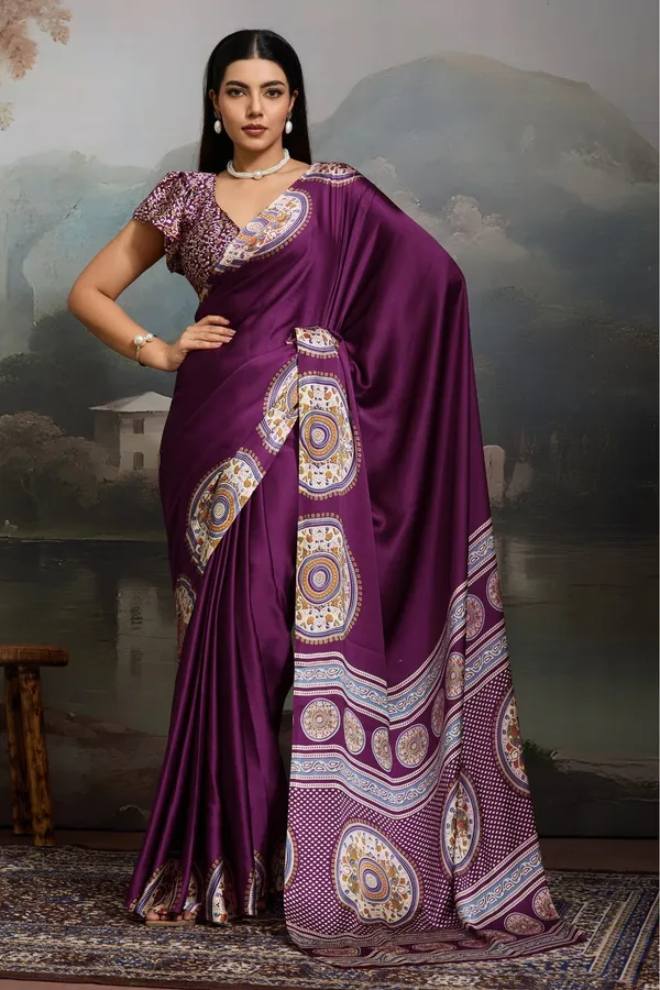 Wine_Modal_Ajrakh_Printed_Silk_Saree