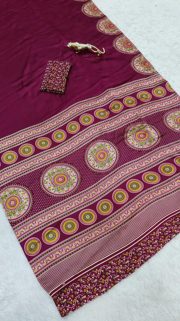 Wine_Modal_Ajrakh_Printed_Silk_Saree