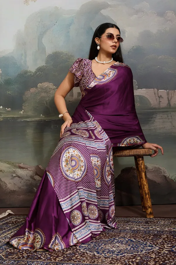 Wine_Modal_Ajrakh_Printed_Silk_Saree