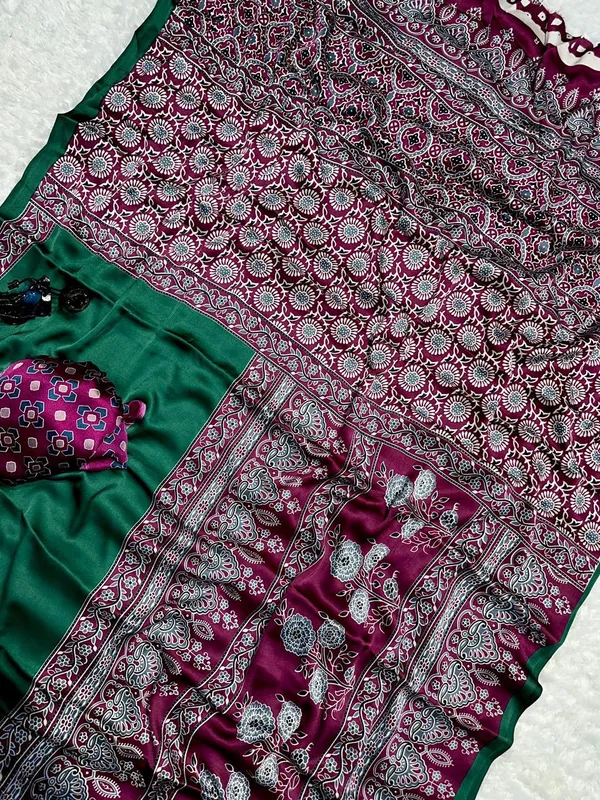 Purple_Ajrakh_Satin_Crepe_Saree_with_Green_Border